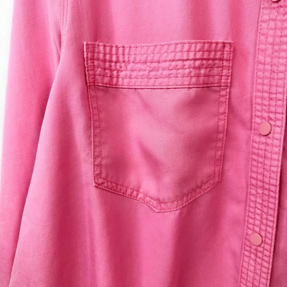 Pink Snap Collared Long Blouse Intro size 1X Decorative stitching - Picture 5 of 14